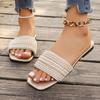Fashion Women Luxury Pearl Slippers 2025 Summer Square Toe Flats Slides Sandals Woman Comfortable Non Slip Beach Flip Flops Big Size 43