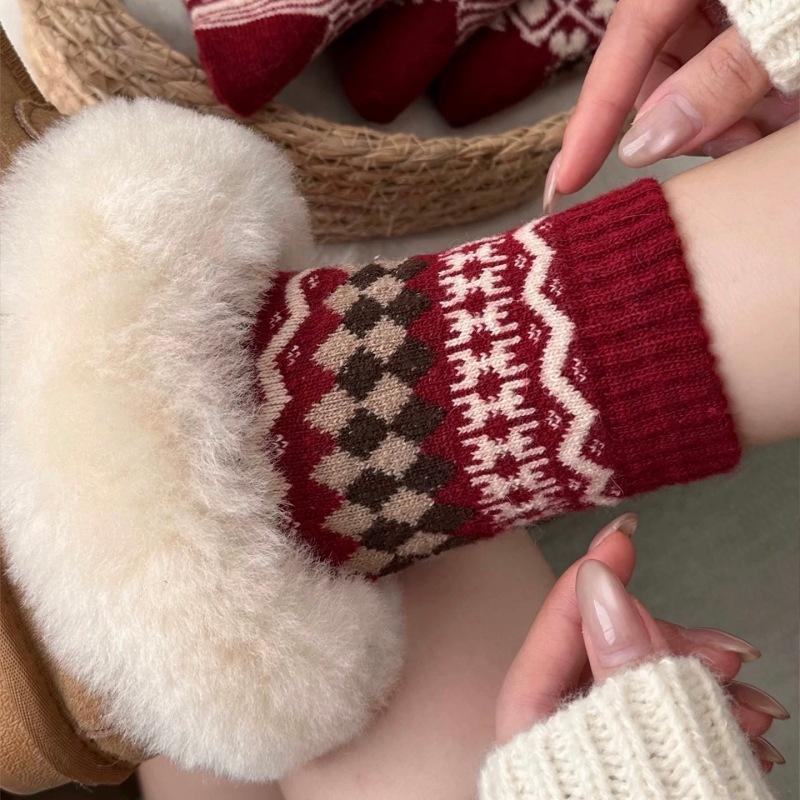 Новогодние красные носки для детей, Рождественские носки в стиле Fair Isle, Зимние толстые и теплые шерстяные носки