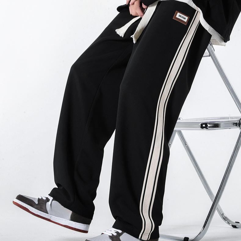 Spring and Autumn Men's New Vintage Side Strip Stitching Loose Straight-Leg Sports Trousers