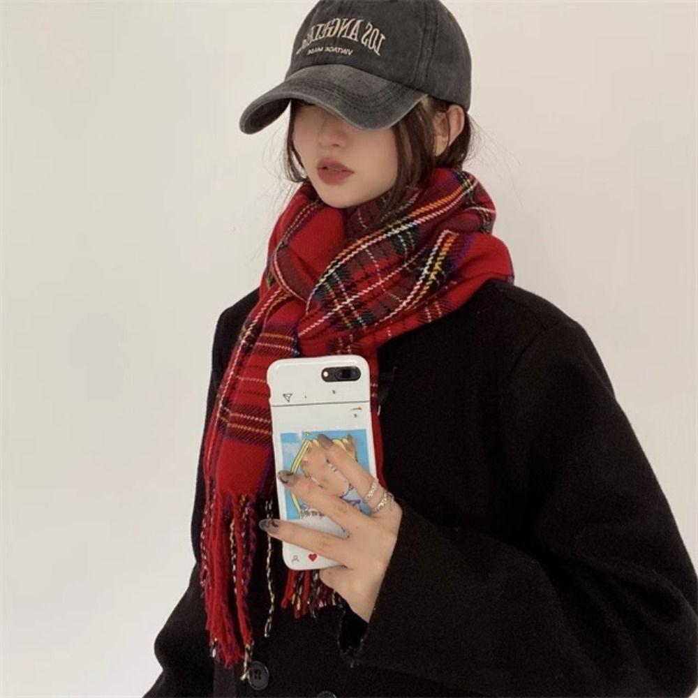 Rainbow Color Winter Cashmere Scarves Plush Long Shawl Thicken Plaid Wool Scarf Autumn Winter