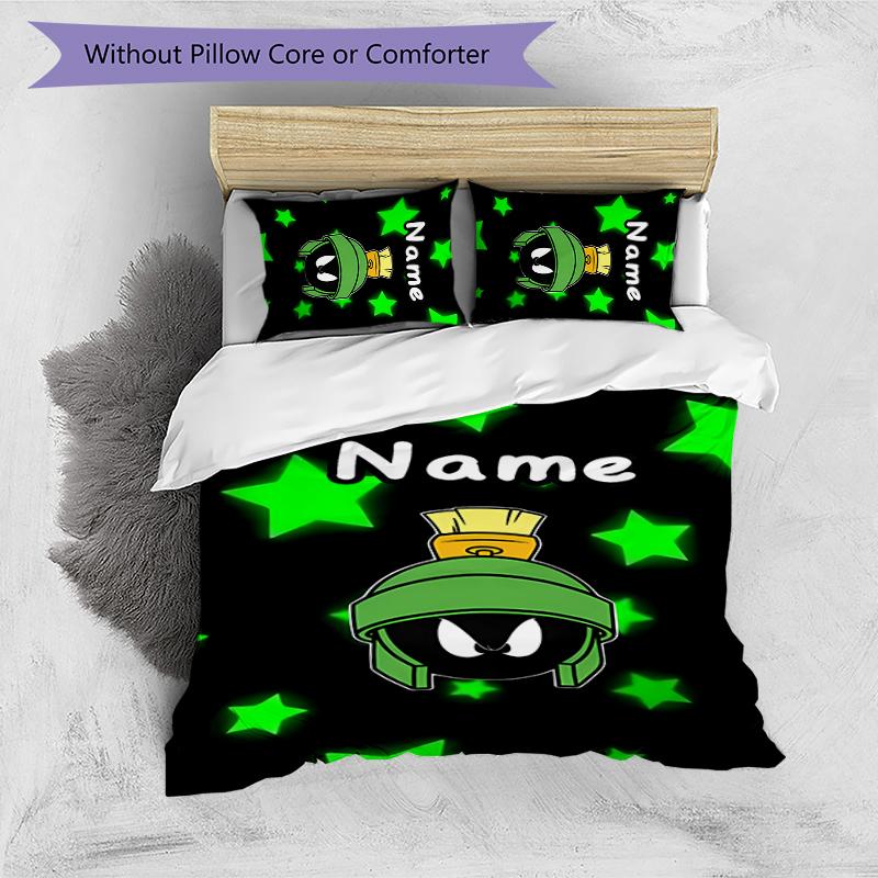 3pcs Custom Name Cartoon Marvin the Martian Bedding Set Duvet Cover Closure Includes 1 Duvet Cover & 2 Pillowcases for All Seasons Bedroom Decor