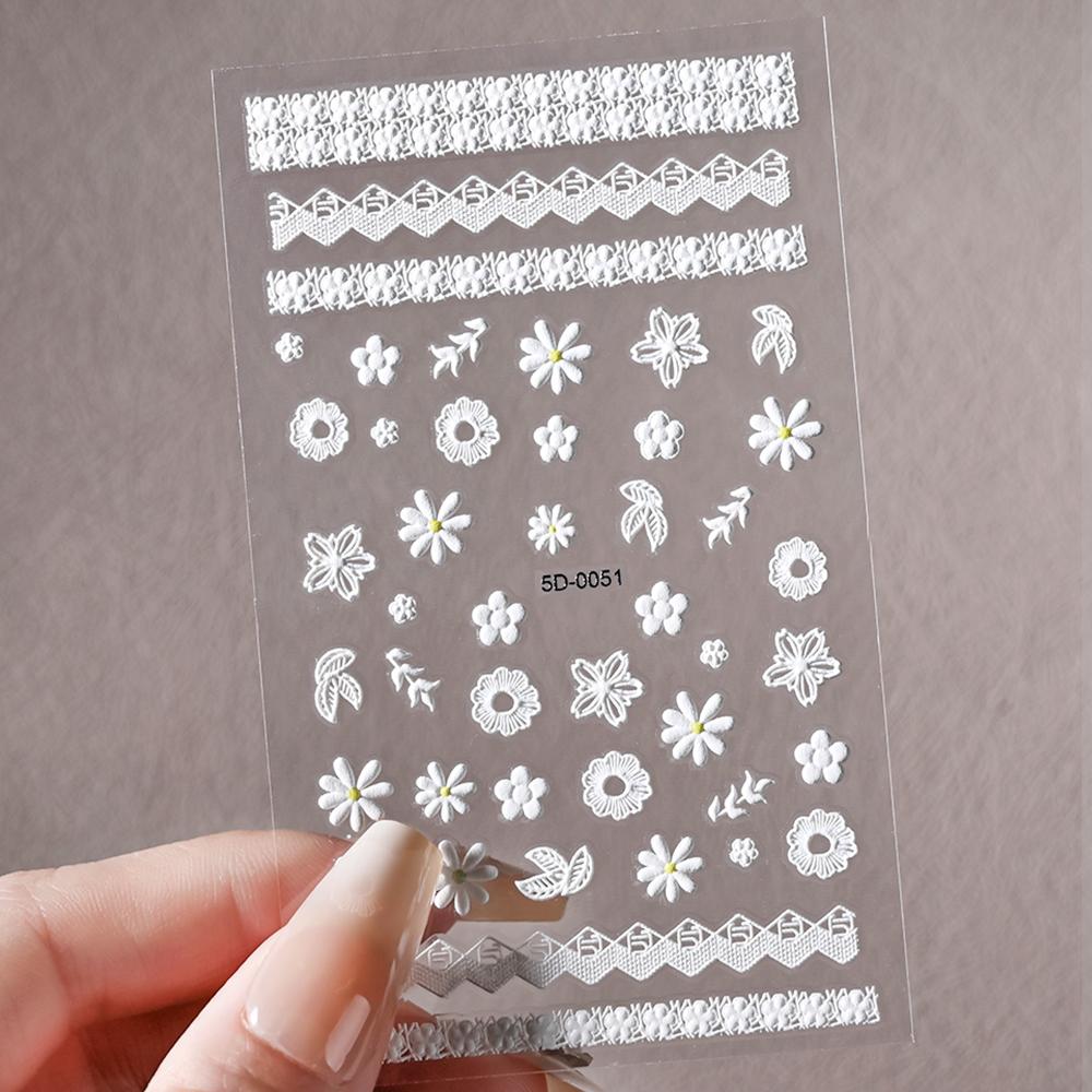 1pc 5D Bee Butterfly Flower Embossed Nail Sticker Self-Adhesive Acrylic Sunflower Engrave Decal Manicure Slider Decoration6x10cm