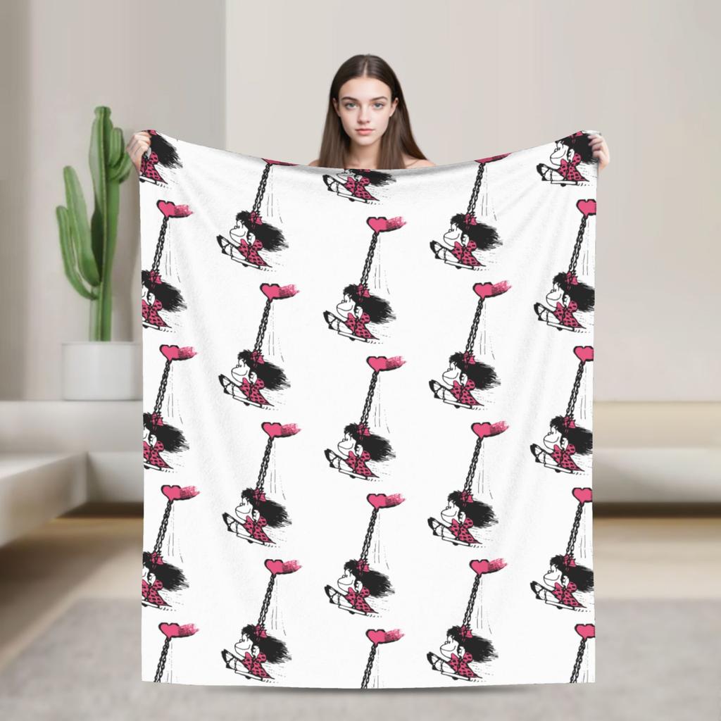 Mafaldas Knitted Blankets Amine Cartoon Flannel Throw Blanket Bedding Couch Decoration Lightweight Bedspreads