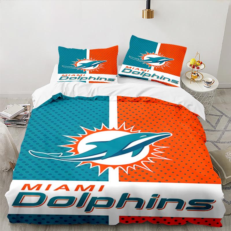 Dolphins Team Bedding Set 3pcs, High Quality Bedding Set Including 1pc Duvet Cover And 2pcs Pillowcases for Bedroom, Dormitory Gift