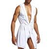 Men Bathrobe with Belt Hooded Sleeveless Ice Silk Solid Color Robe Open Front Soft Fabric Home Ice Silk Bathrobe