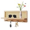 Rattan Wall Shelf Hangable Wooden Boho Shelves Wall Hook Farmhouse Decoration Rustic Wall Organizer Book Shelves with Hooks
