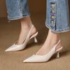 Fashion Elegant Slingback High Heels Sandals Woman Rear-Strap Shoes Ladies Office Dress Shiny Leather Pumps Pointed Toe Cut-Out Tacones