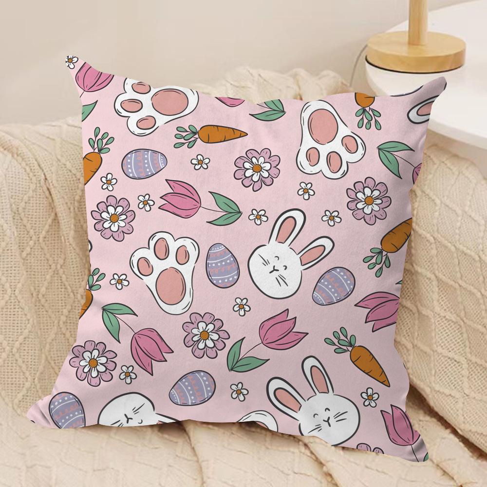 Easter cartoon ins cute Cushion Cover Silky Short Plush Invisible Zipper Dustproof Sofa Pillow Case for Home Decor