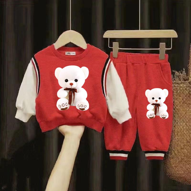 Детский супер милый детский костюм из двух частей на весну и осень, детский модный спортивный свитер с принтом медведя + штаны