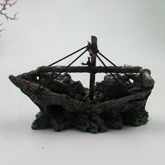 Resin Sailing Figurine Miniature Aquarium Boat Ship DIY Sunk Fish Tank Ornament For Home Garden Bedroom