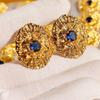 French Heavy Industry Gold Lava Brushed Exaggerated Big Earrings Noble Blue Zircon Oval Retro Atmospheric Stud Earrings 319