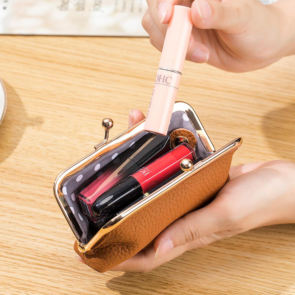 New Niche Change Bag Mini First-layer Cowhide Storage Bag Women's Fashion Mouth Red Envelope Small Clip Bag Tide