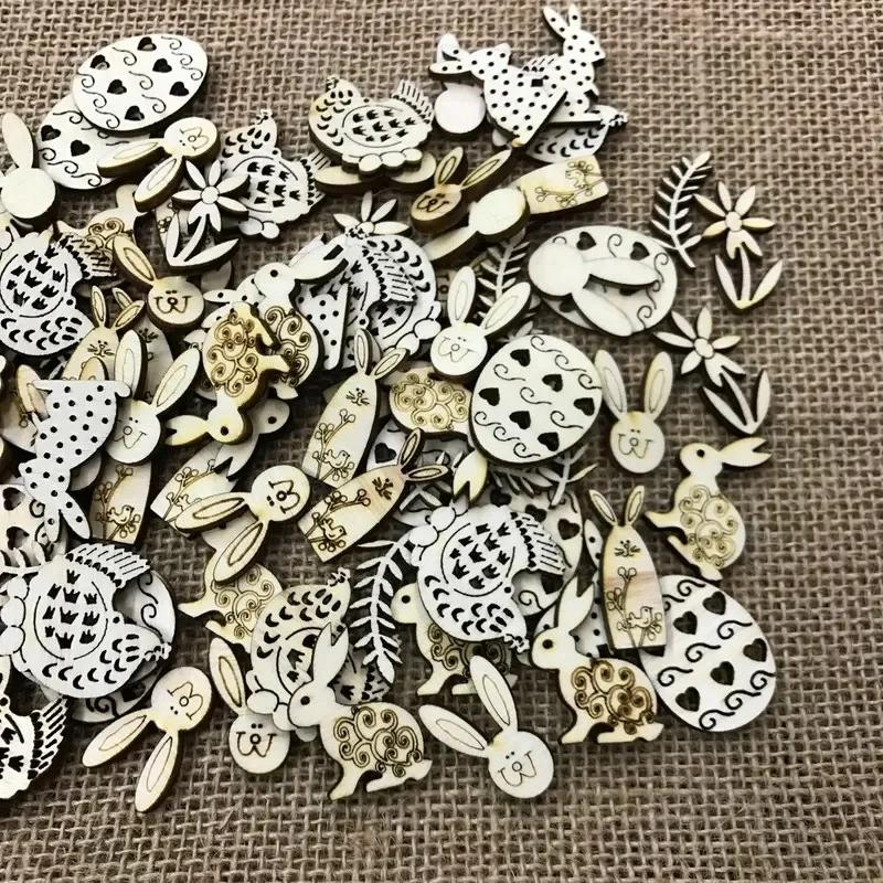 Горячая Распродажа 50 шт. Разной Формы Пасхальная Деревянная Подвеска для Подвешивания Вечеринка Принадлежности Рукоделие DIY Украшение Подвесная Бирка Счастливой Пасхи Декор
