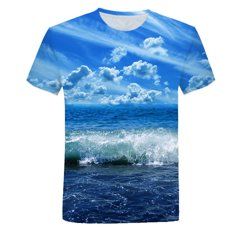 Summer Seaside Scenery Graphic T Shirts Fashion Men's T-shirts With Casual Beach Style 3D Print Nature Landscape Pattern T-shirt