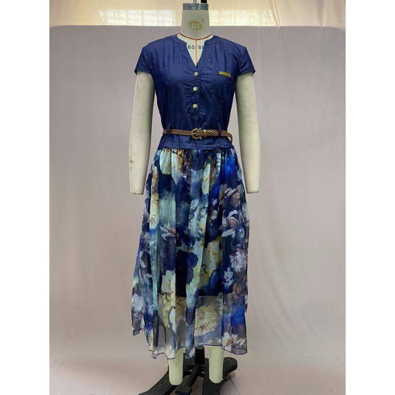 Женские летние джинсовые облегающие платья миди с v-образным вырезом и принтом