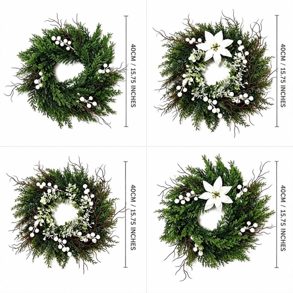 Green Artificial Christmas Wreath Pine Needle Farmhouse Wreath  Xmas Window Decoration