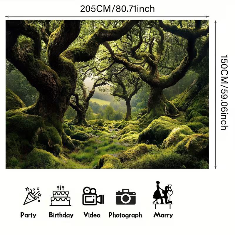 2D Ancient Mossy Oak Trees Enchanted Forest Themed Backdrop