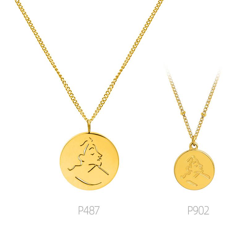 Ожерелье из нержавеющей стали в японском и корейском стиле, женская нишевая конструкция, абстрактный портрет, круглая открытка, кулон, цепочка на ключицу