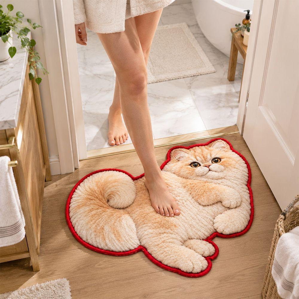 Soft Cat-Shaped Area Rug 2D Bedside Door Mat Cute Entryway Floor Mat Home Decor