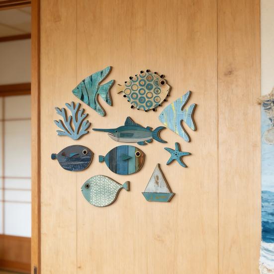 10 шт. Деревянная рыба Настенное украшение Косяк рыб Пляжный Дом у Озера Ванная Комната Настенное Искусство Морская Прибрежная Тема Океана Подвесное Украшение