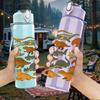 1PC Jungle Animal Group Print 750ml Color Plastic Sports Water Bottle Leakproof Flip Straw Lid Suitable for Sports Office Home Use