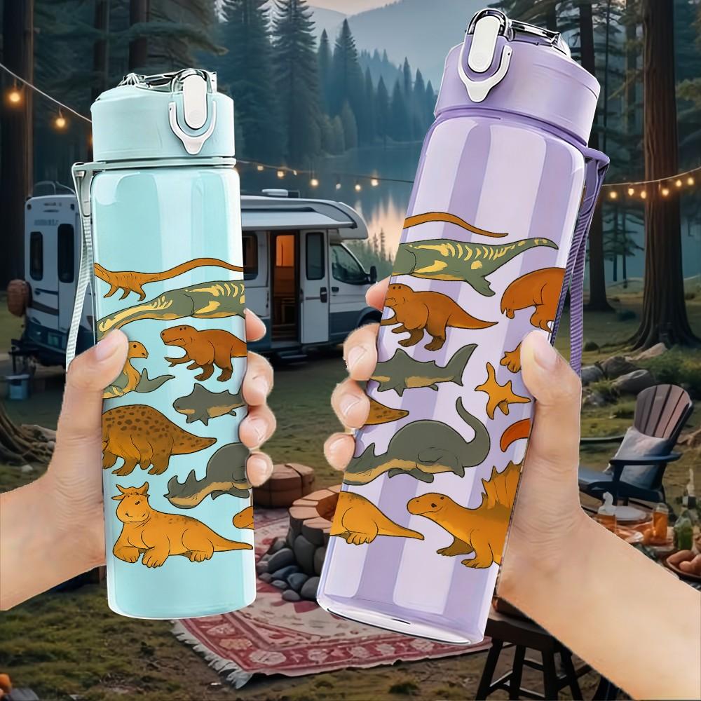 1PC Jungle Animal Group Print 750ml Color Plastic Sports Water Bottle Leakproof Flip Straw Lid Suitable for Sports Office Home Use