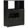 Multilevel Microwave Cabinet With 2 Cupboards 4 Niches Sliding Drawer Dimensions 90L X 40W X 120H Cm In Black Wood