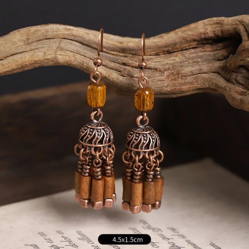 Винтажные этнические уникальные коричневые серьги для женщин, богемные необычные геометрические серьги-кисточки в виде капли воды, женские украшения