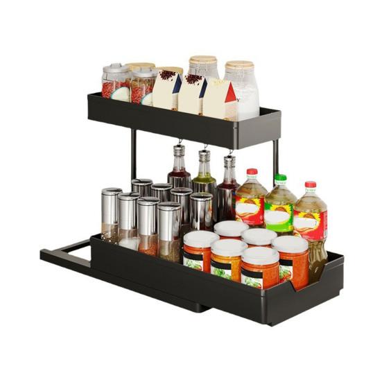 Kitchen Cabinet Pull-Out Storage Rack Under-Sink Organizer Large Capacity 2 Tier L-Shape Easy Installation