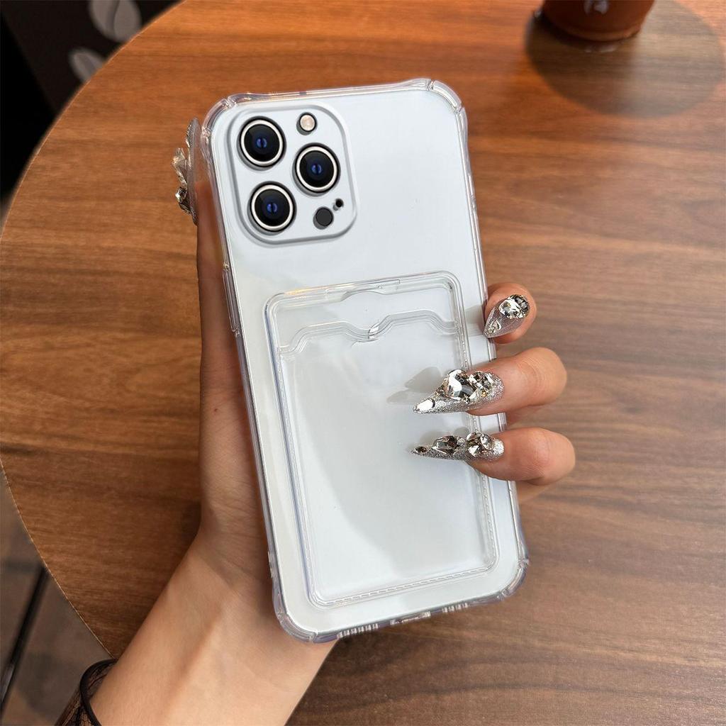 Ударопрочный прозрачный чехол для iPhone 16 Pro Max, 16 Pro, 15 Pro, 14 Pro Max, 14 Pro, 13 Pro с карманом для карт