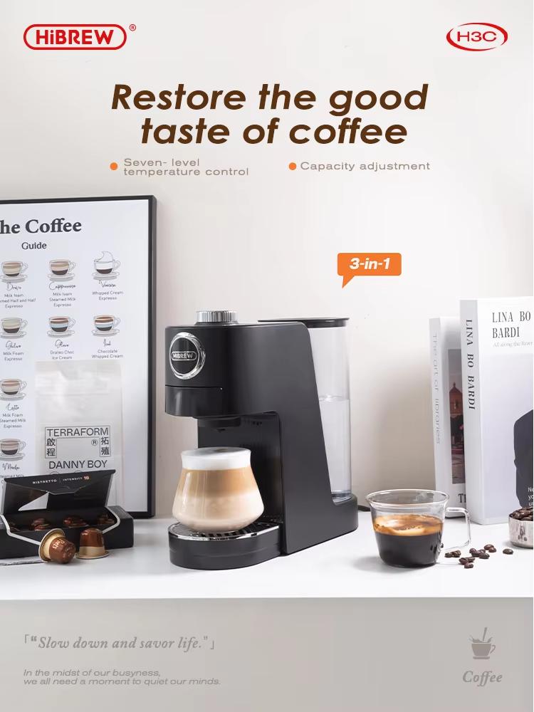 HiBREW 3 In 1 Multiple Capsule Coffee Machine Hot/Cold DG Cappuccino Nes Small Capsule Ground Coffee Cafeteria H3C