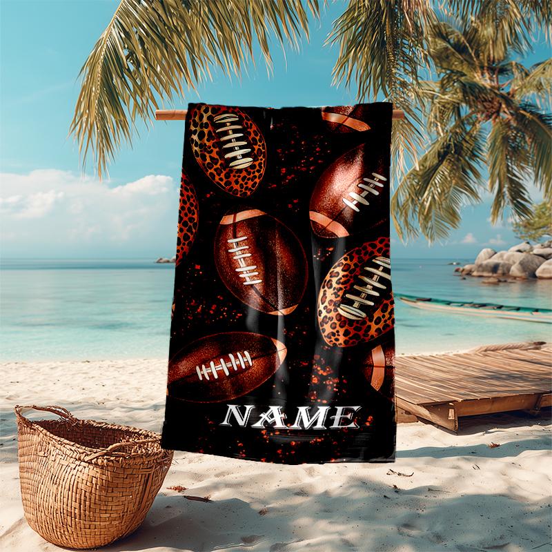 1PC Custom Name Leopard Print Footballs Beach Towel Highly Absorbent And Sand-Resistant Towel for Swimming, Pool, Yoga, And Travel Lightweight