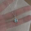 925 Sterling Silver Exquisite Sparkling Blue Square Zircon Pendant Necklace for Women Wedding Party Jewelry