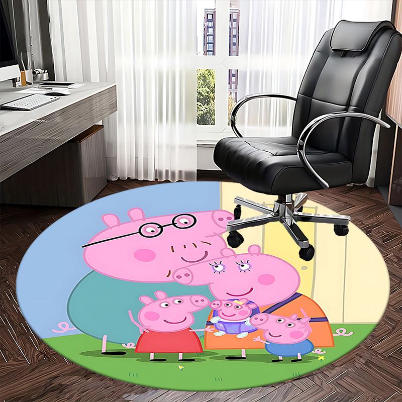 Коврик-сиденье для семьи Свинки Пеппы, Круглый ковер - Домашний декор, Офисный ковер, Подходит для спальни, гостиной, различных комнат0272b