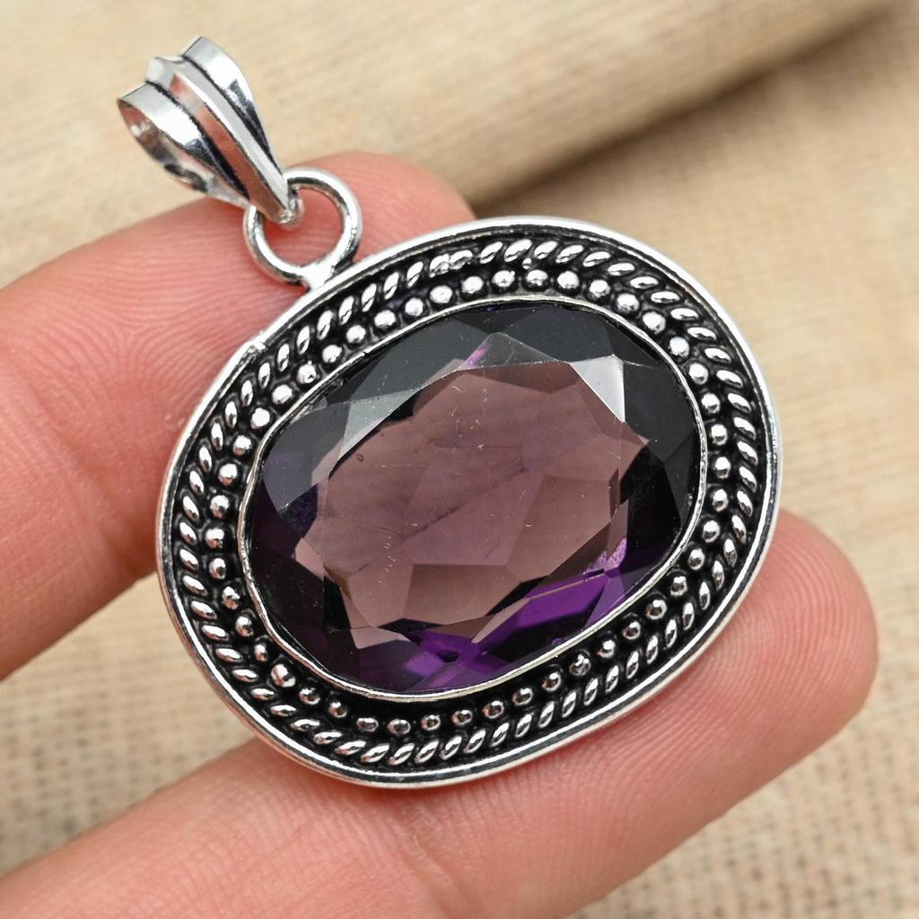 AAA + Аметист Драгоценный камень 925 Твердое серебро ручной работы Серебряный кулон Ювелирные изделия