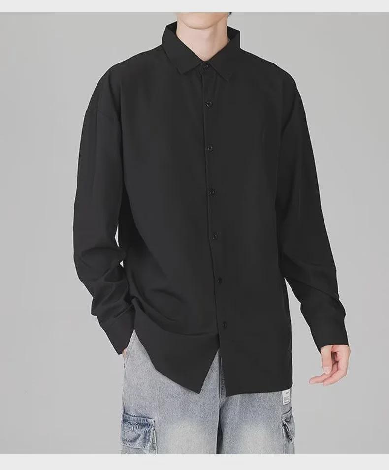 Мужская повседневная рубашка свободного кроя с длинным рукавом — модный корейский стиль для весны и осени
