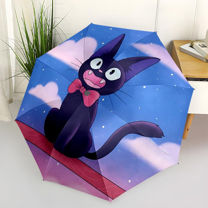 1pc Night Cat Automatic Open/close Umbrella, 8-Rib sturdy structure, Portable Travel Umbrella, Parties, Everyday Use, 11179
