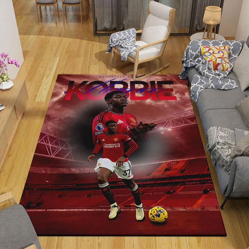 Kobbie Mainoo Flannel Printed Carpet, Home Sofa Decoration for Living Room & Bedroom, Non‑Slip Play Flannel Floor Mat for Game Room