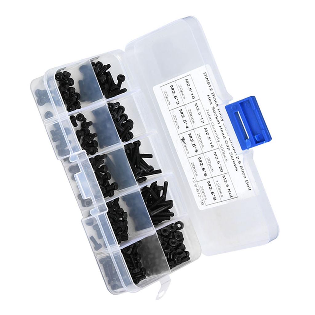 300 шт. M2.5 x 320 мм 12.9 класс черный легированная сталь болт с шестигранной головкой и гайкой