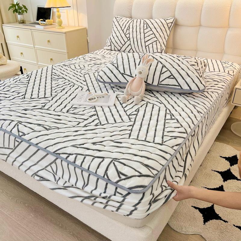 New Soybean Antibacterial Class a Milk Fiber Fitted Sheet Quilted Bedspread Non-Slip Household Dustproof Protective Cover Thickened Mattress