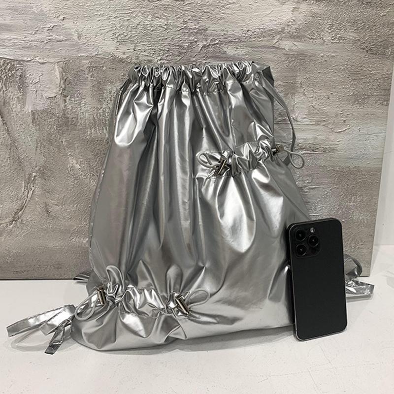 Новая серебристая сумка на двойном плече с завязками, женский корейский ленивый рюкзак, легкий, удобный для переноски, спортивный рюкзак для активного отдыха