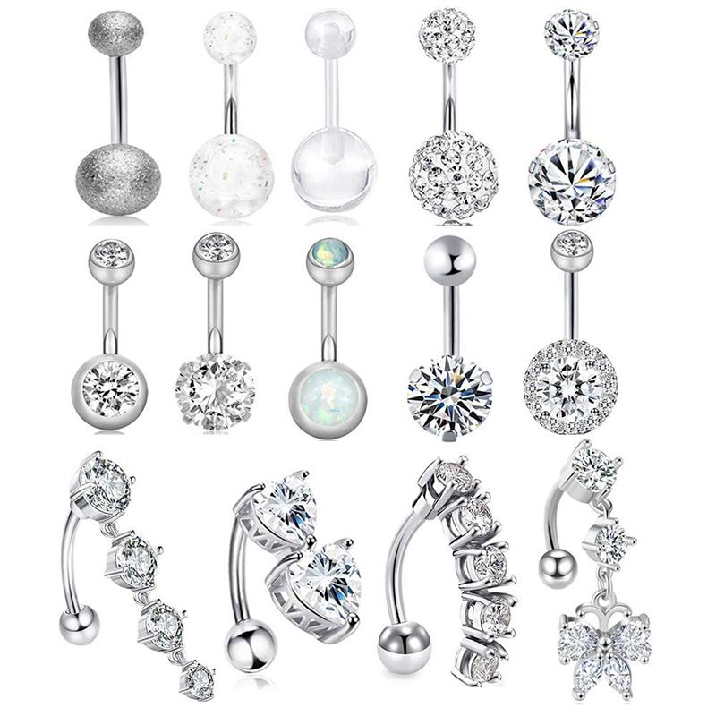 Belly Button Ring Jewelry Piercing Fashion 316L Surgical Steel Sexy 1Pc Charming Cubic Zirconia Double Round Unique