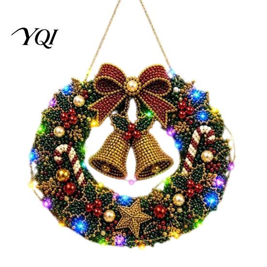 Craft Kits for Adults DIY Acrylic Christmas Faux Pearl Art Hanging Kit, Lighted Wreath 3D Beaded Customizable Holiday Kit with LED String Light,