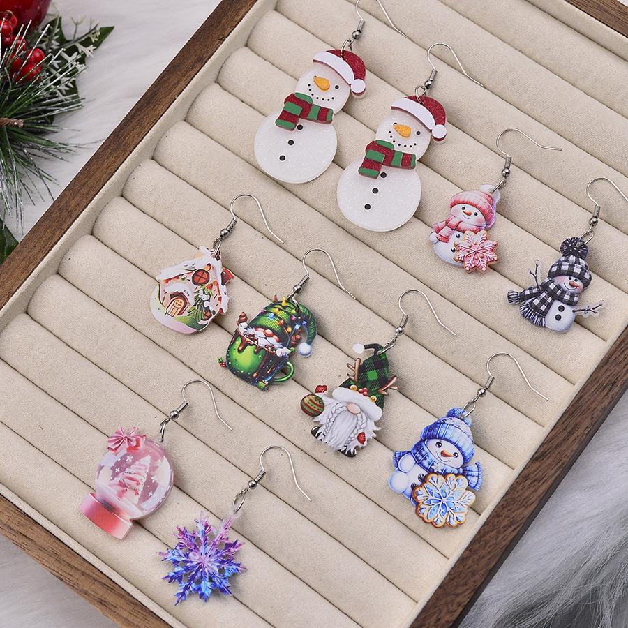 Gradient Snowflake and Reindeer Gnome Christmas Earrings