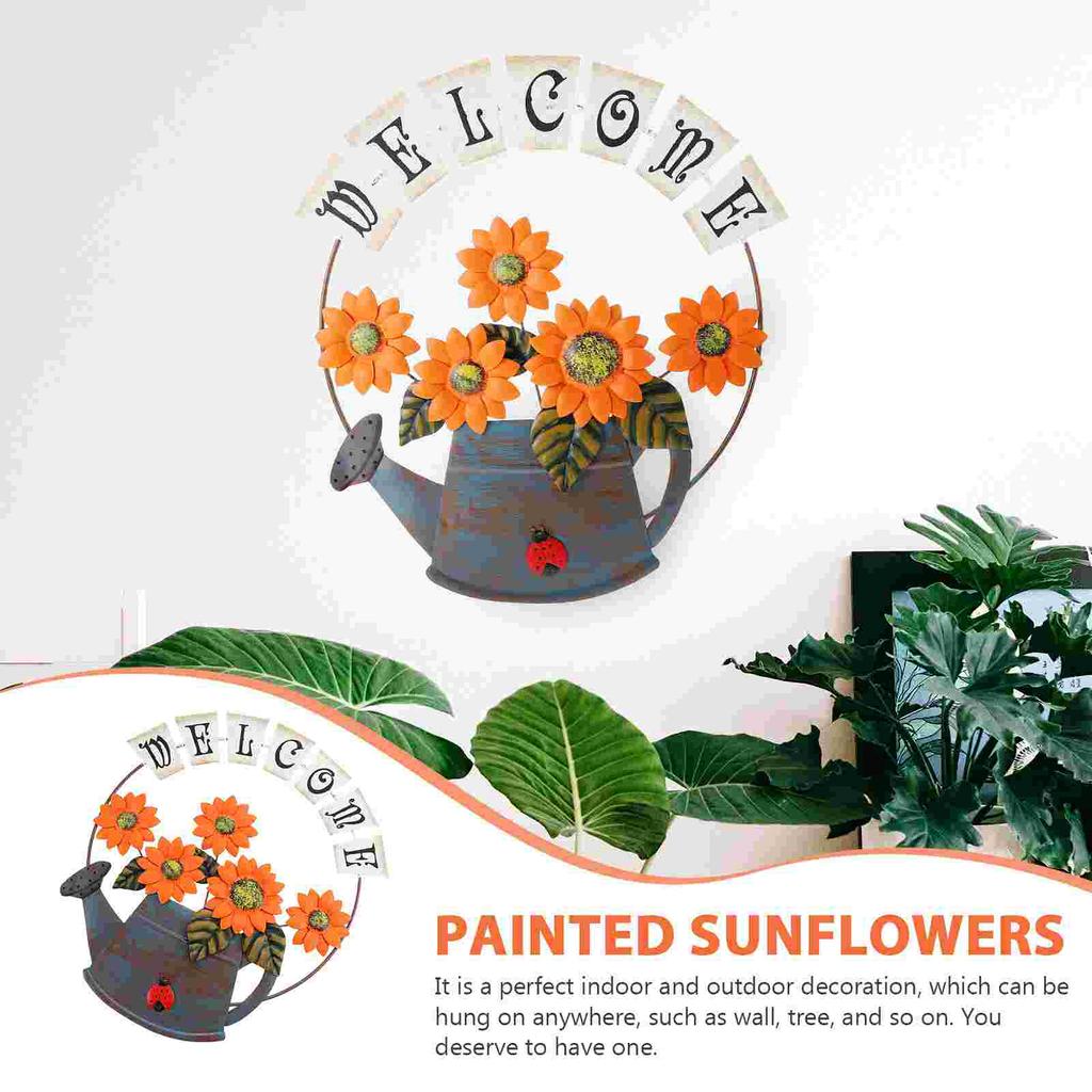 Office Decor Pendant Garland Welcome Sign for Front Door Wreath Signs Iron Plant