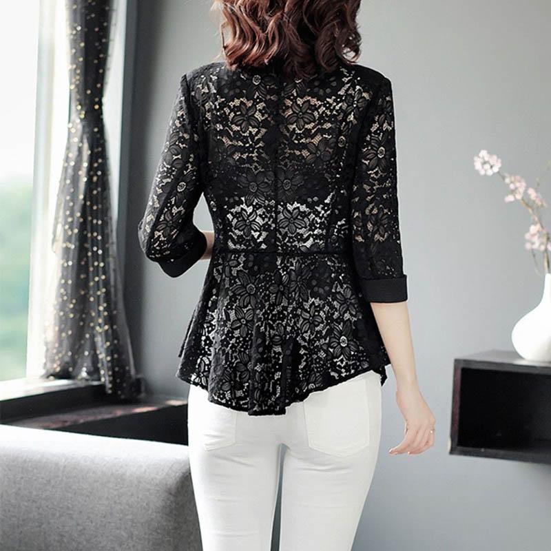 Blazer Suit for Women Slim Fit Long Sleeve Button Cardigan Solid Color Lace Suit Jacket