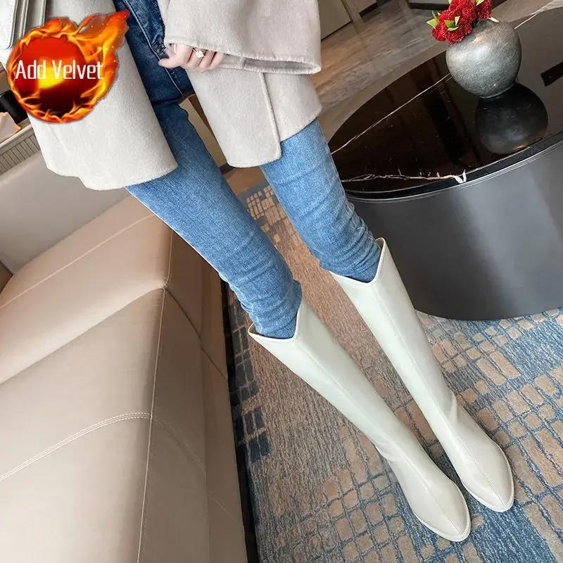 Осенние туфли до колена с высоким голенищем, женская зима 2024 года, средний каблук, акция Y2k, шикарные и элегантные модные ботинки, длинные сапоги для женщин