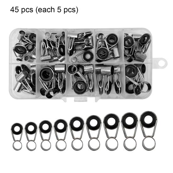 45Pcs/Box Fishing Rod Guide Ring Assorted Sizes Stainless Steel Ceramic Eyelet Replacement Freshwater
