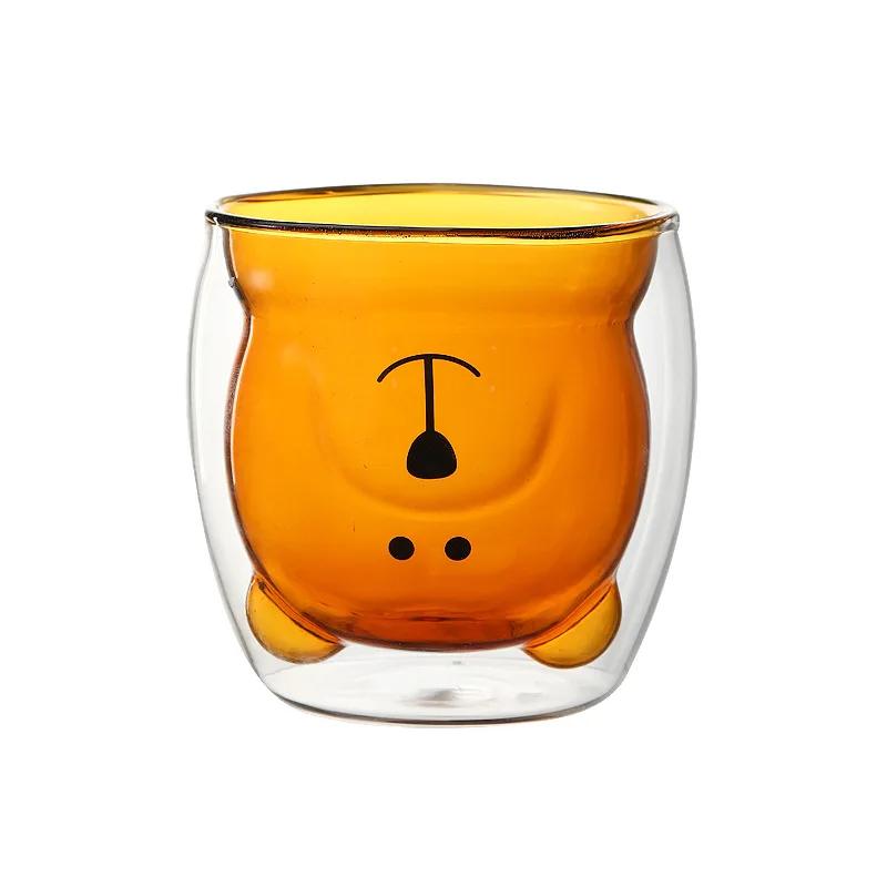 250 мл мультяшный медведь двойной стенки стеклянная чашка - симпатичная термокружка кофе молоко сока, креативный изолированный подарок для дома и офиса