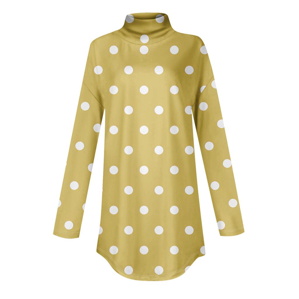 Футболки для женщин, осенние повседневные рубашки с длинными рукавами, толстовка с винтажным принтом, топ с высоким воротом, пуловер